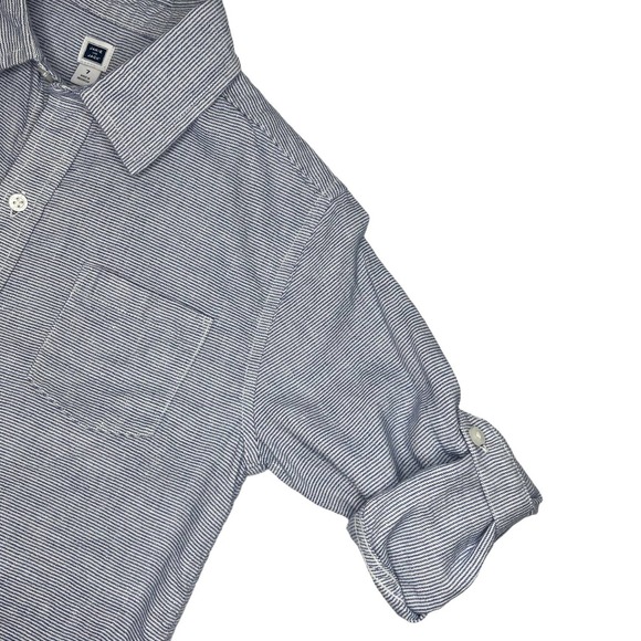 Janie and Jack Striped Linen Blend Roll-Tab Sleeve Button Front Shirt Size 7 - Picture 4 of 10